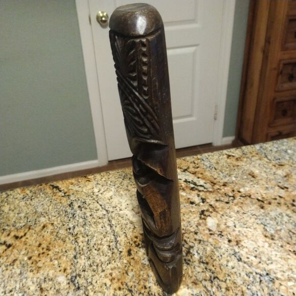 Large Tiki Statue Hand Carved Solid Wood Hawaiian Polynesian 11.5” MCM - Picture 5 of 10